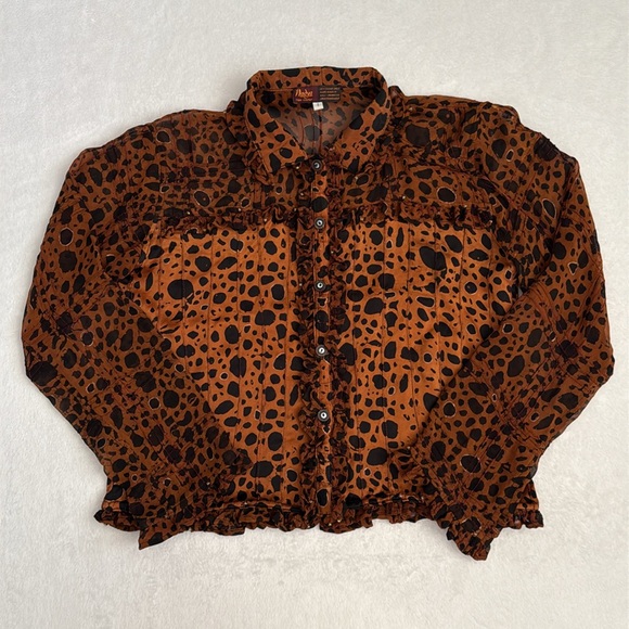 Nadya | Button Front Ruffle Bead Detail Animal Print Blouse Handmade in Bali (S) - Picture 15 of 15